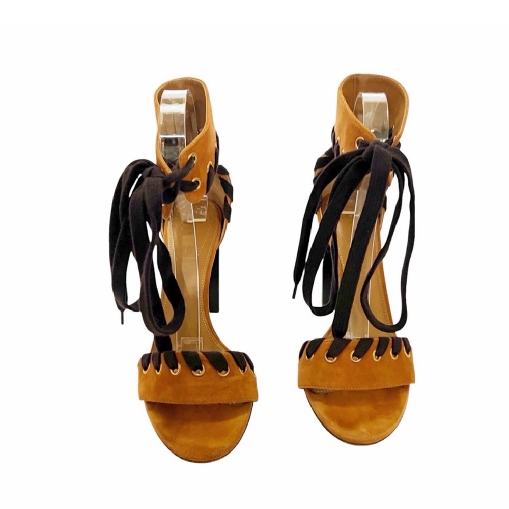Chloe Miles Whipstitch Strap Lace-Up Suede Sandals Pumps Shoes Size 38 / 8 - Picture 4 of 8